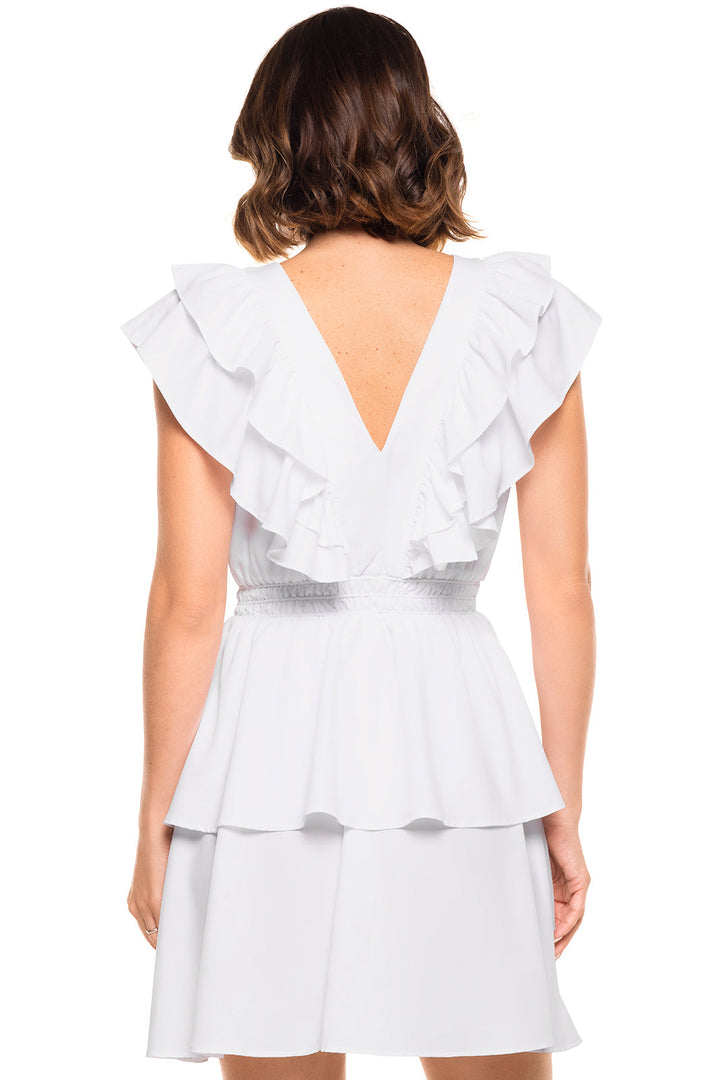 Women's South Cove V-Neck Ruffle Dress | White | UPF 50+ | Coolibar Women's South Cove V-Neck Ruffle Dress | White | UPF 50+ | Coolibar