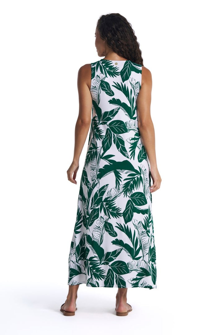 Women's Coco Walk Sleeveless Maxi Dress | Eden Green Palm Paradise | UPF 50+ | Coolibar Women's Coco Walk Sleeveless Maxi Dress | Eden Green Palm Paradise | UPF 50+ | Coolibar