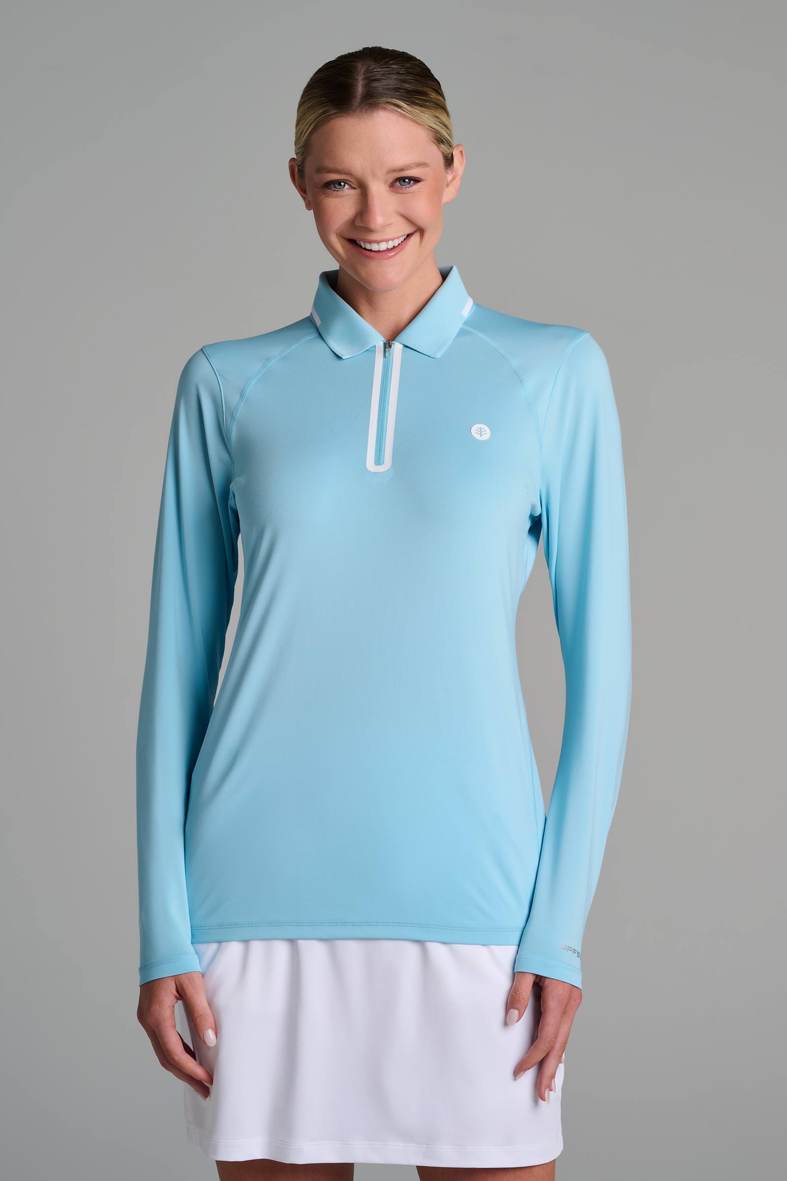 Women's Long Sleeve Golf Polo | Arctic Blue UPF 50+