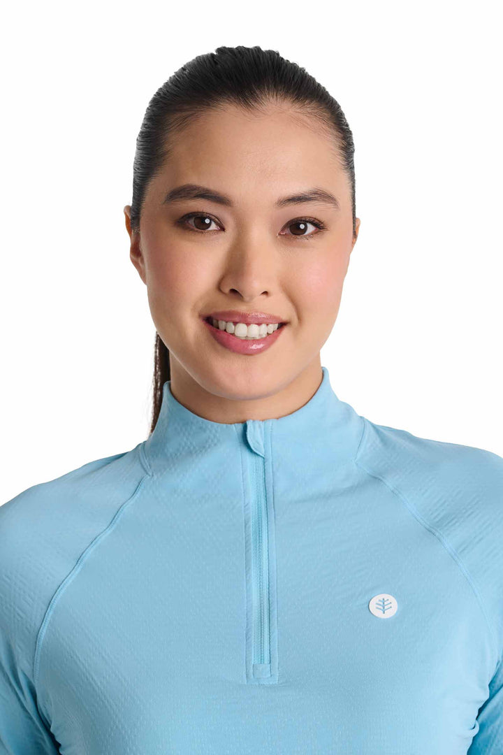 Women's Short Sleeve Golf Top with Mock Neck | Arctic Blue Diamond Jacquard