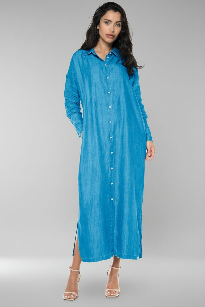 Women's Doral Long Sleeve Button Down Dress | Light Indigo Chambray UPF 50+ Women's Doral Long Sleeve Button Down Dress | Light Indigo Chambray UPF 50+