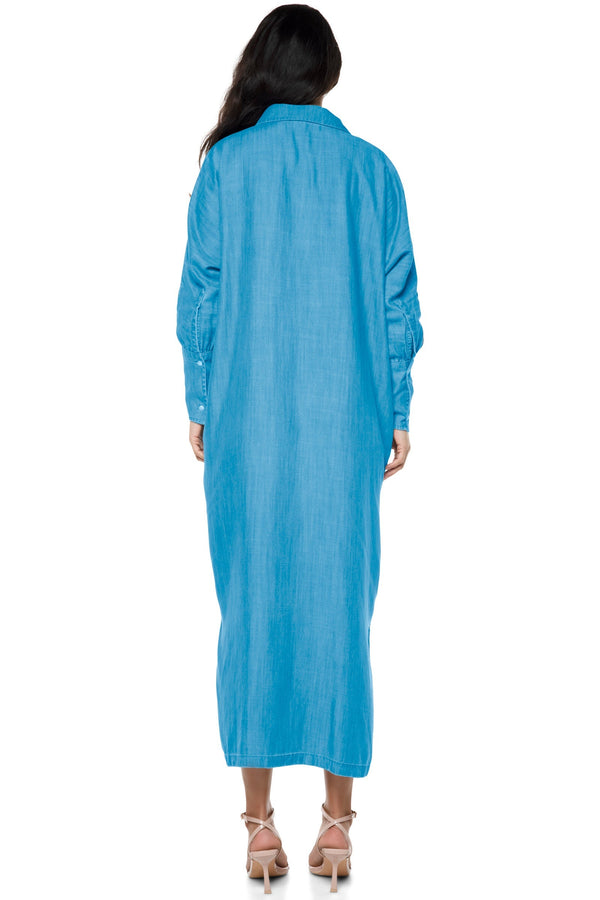 chinese dress ladies Denim Chambray Maxi Dress – Diva's Den Fashion, LLC
