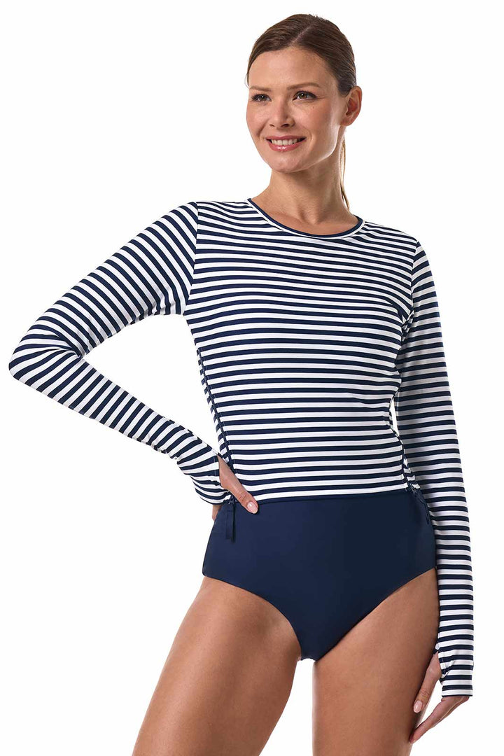 Rash Guard | White/Navy Stripe UPF 50+