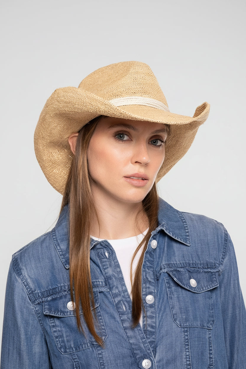 Raffia Wide Brim Western Hat | Natural UPF 50+
