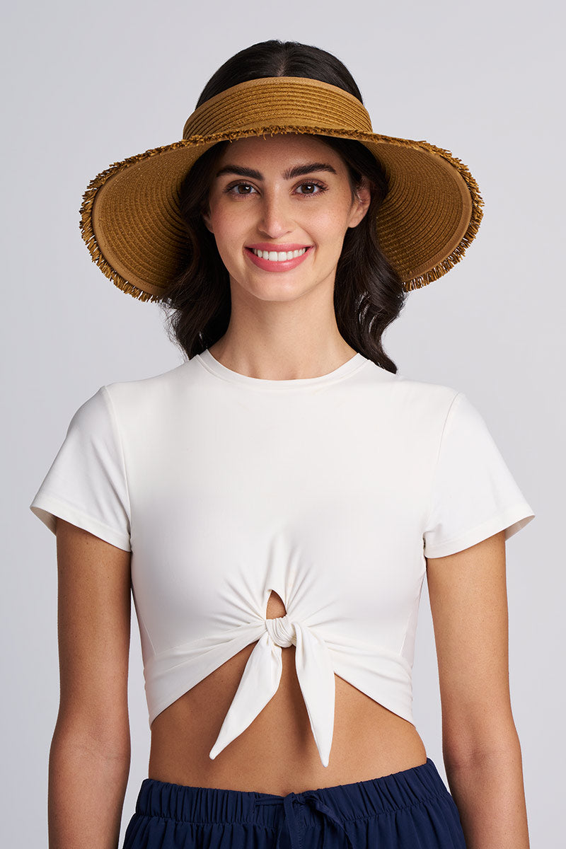 Women's Frayed Coolibar Rolled Packable Braid Visor | Toast