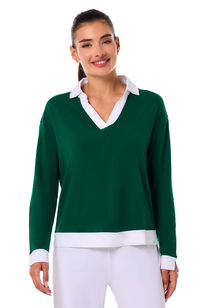 Women's Long-sleeve Collared Polo | Eden Green
