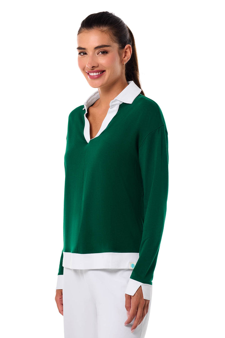 Women's Long-sleeve Collared Polo | Eden Green