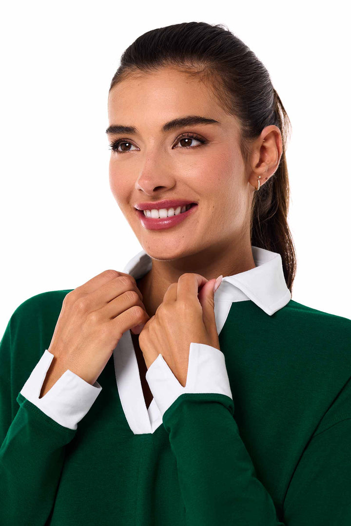 Women's Long-sleeve Collared Polo | Eden Green