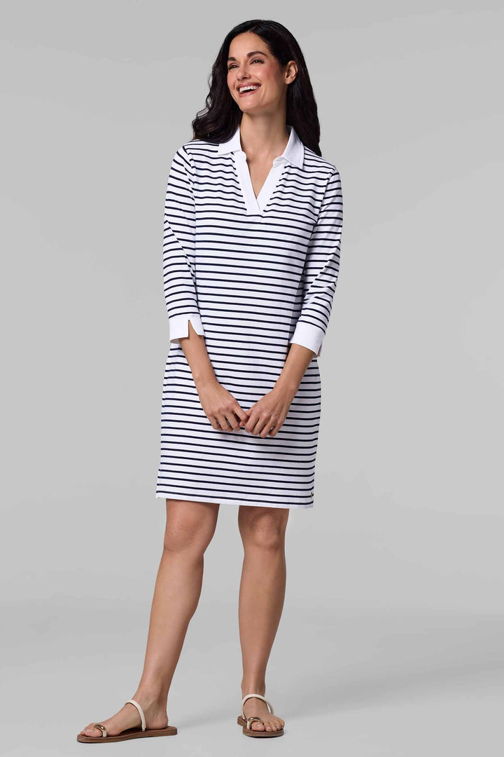 Women's Fontainebleau Tunic Dress with Collar | White/Navy Stripe | UPF 50+ | Coolibar Women's Fontainebleau Tunic Dress with Collar | White/Navy Stripe | UPF 50+ | Coolibar