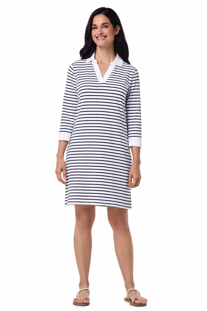 Tunic Dress with Collar | White/Navy Stripe