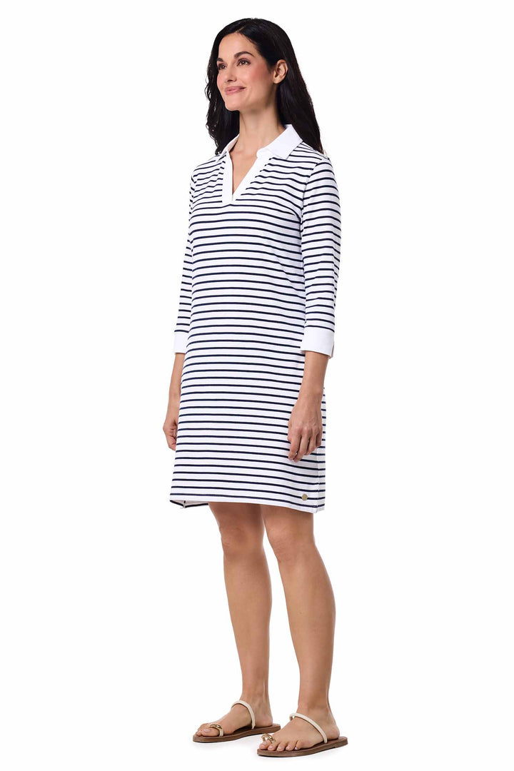Tunic Dress with Collar | White/Navy Stripe