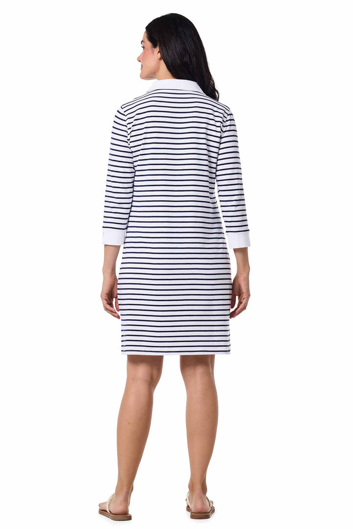 Tunic Dress with Collar | White/Navy Stripe