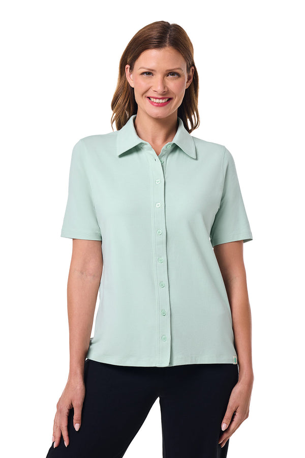 Women's Morningside Button Down Short Sleeve Shirt | Misty Aqua | UPF 50+ Women's Morningside Button Down Short Sleeve Shirt | Misty Aqua | UPF 50+