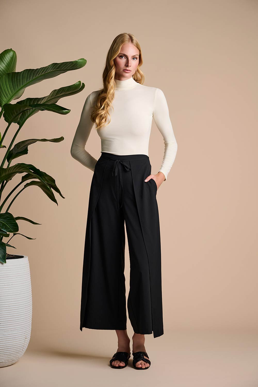 Tie Pants with Overlap Detail | Mocha Mousse UPF 50+