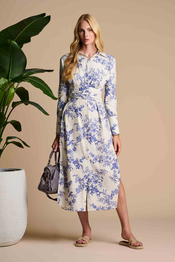Coolibar Women's UPF50+ Shirt Dress, Vanilla China Blue Damask, XS