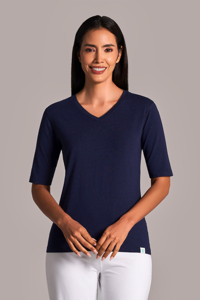 Women's Fitted V-Neck Short Sleeve T-Shirt | Navy UPF 50+