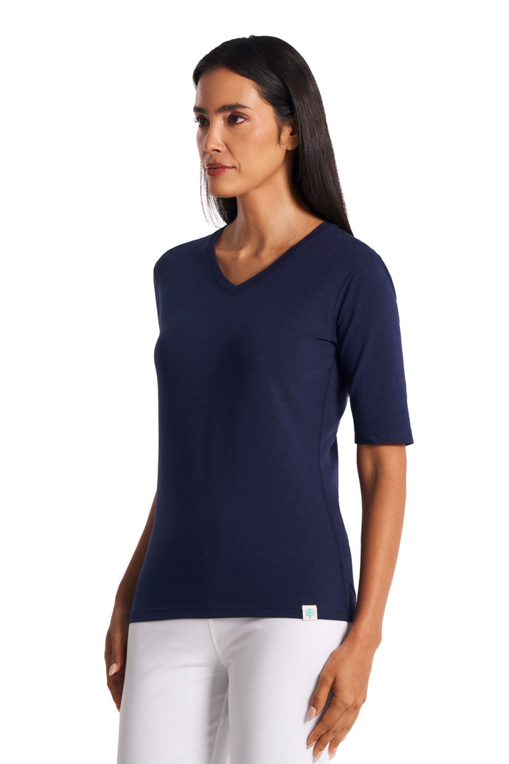 Women's Fitted V-Neck Short Sleeve T-Shirt | Navy