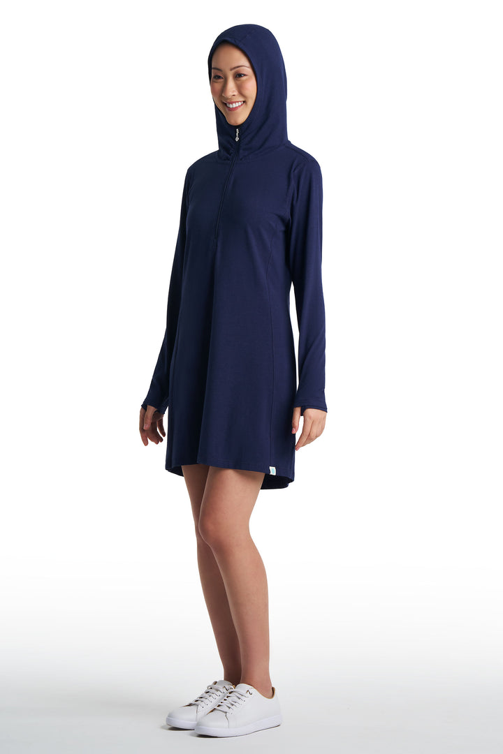 navy beach cover up dress GIANNA printed swim cover-up dress in Navy/White Elegantees