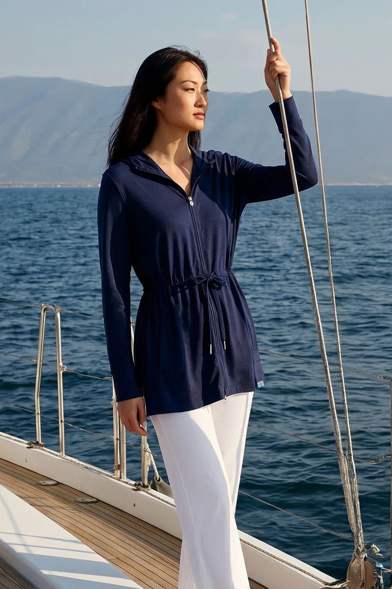 Women's Waterfront Hoodie with Adjustable Waist | Navy UPF 50+