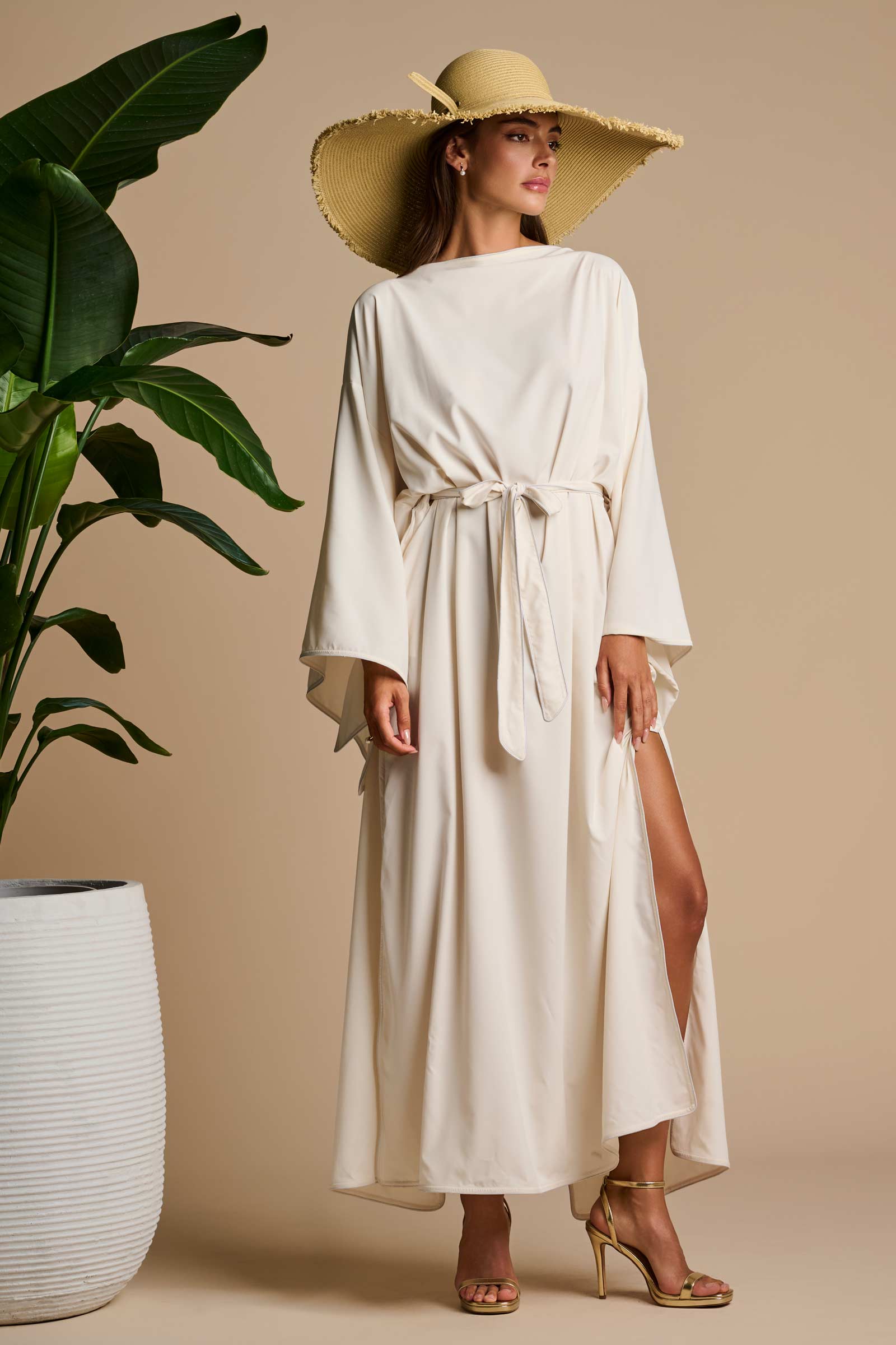 upf maxi dress Coolibar Women's Maxi Dress, Vanilla, One Size, UPF50+ Sun Protection