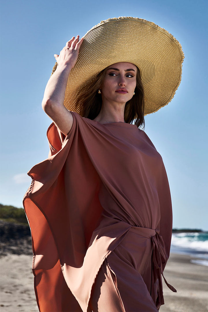 Straw Wide-Brim Sun Hat - Natural Nova | Womens Natural Wide Brim Crocheted Raffia Palm Sun  main image 2
