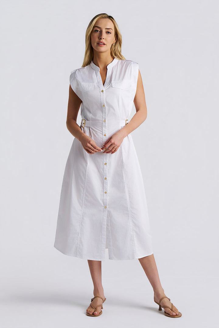 white sleeveless shirt dress VESTIDO with Removable Sleeves XS / our Tie Waist Shirtdress is easy to dress up or dress down Women's Reflection Sleeveless Dress |