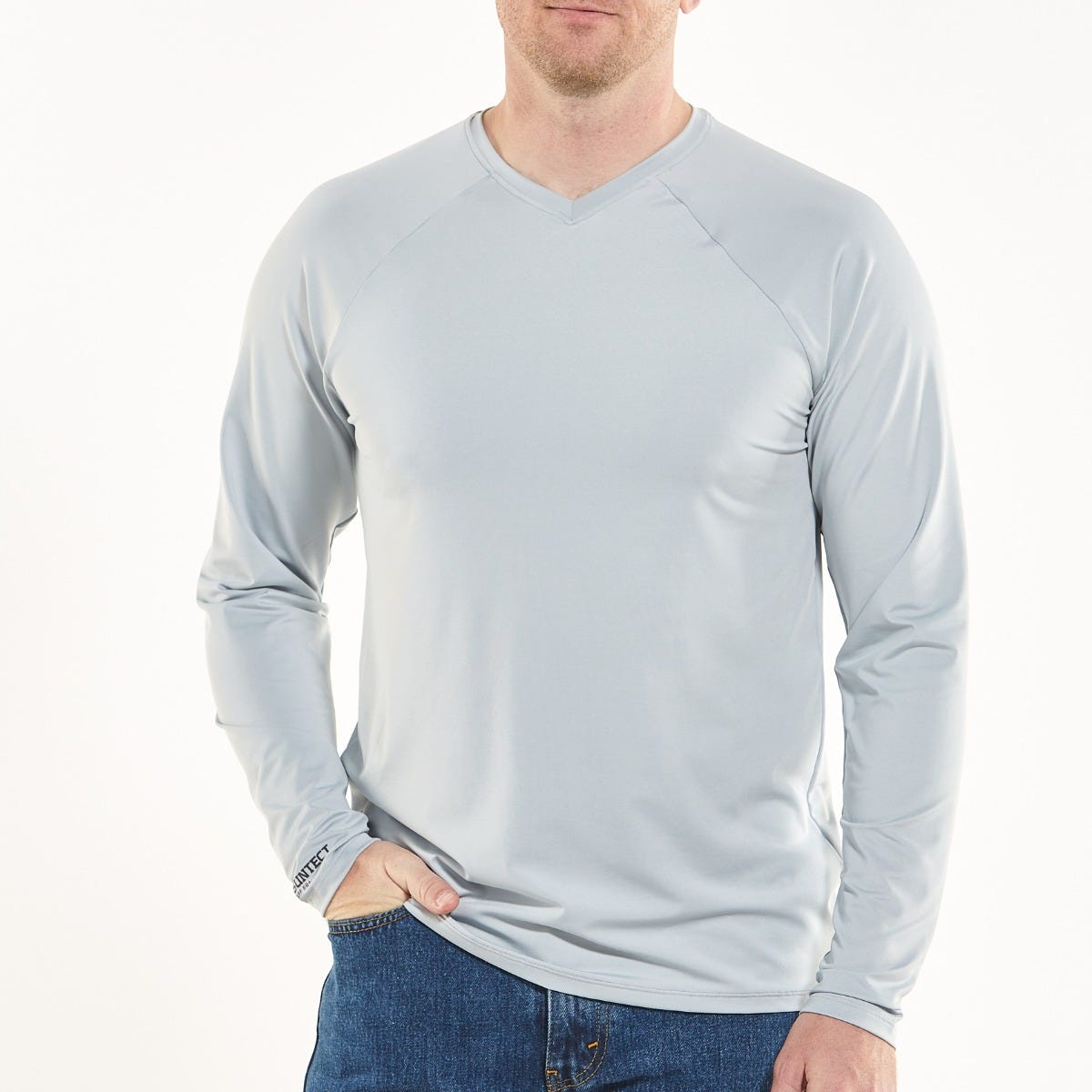 Men's Essential V-Neck Long Sleeve T-Shirt | Slate Grey UPF 50+