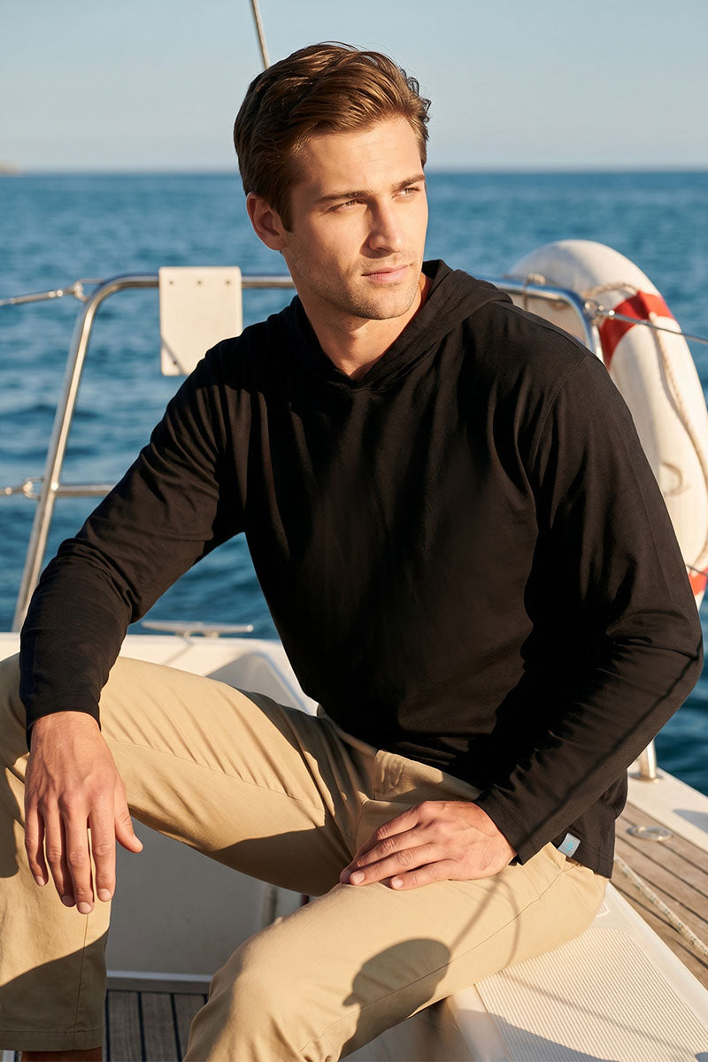 Men's Morada Long Sleeve Hoodie Pima Sol | Black UPF 50+