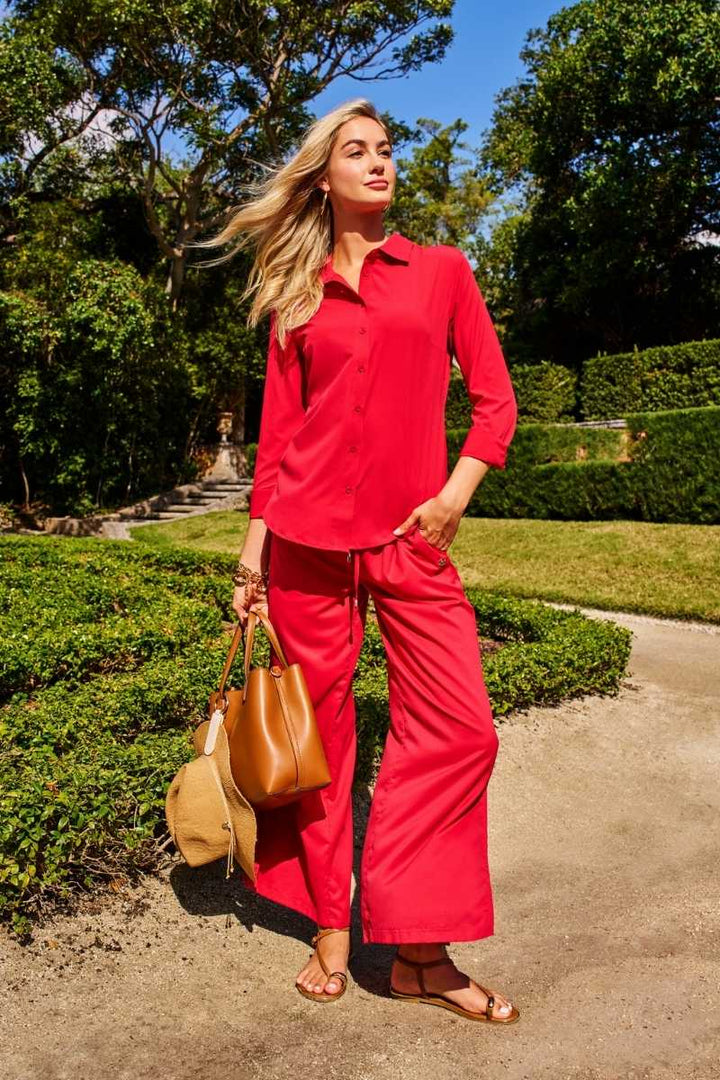 Women's Wide Leg Pants with Side Slits | Cherry