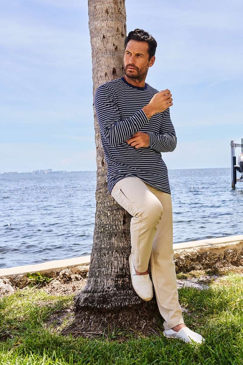 Men's Long Sleeve T-Shirt | Navy/White Stripe detail view