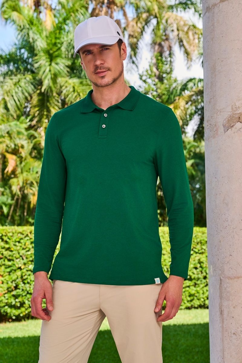 Men's Coppitt Long Sleeve Weekend Polo | Eden Green UPF 50+