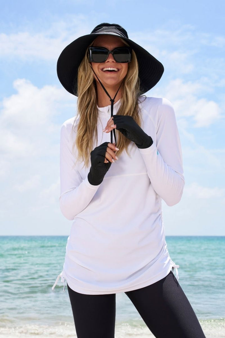 Women's Ruche Long Sleeve Swim Shirt | White