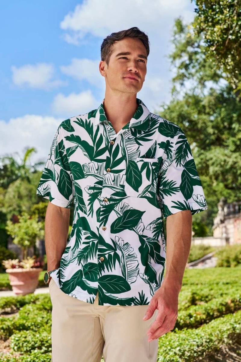 Men's Safari Camp Shirt | Eden Green Palm Paradise UPF 50+
