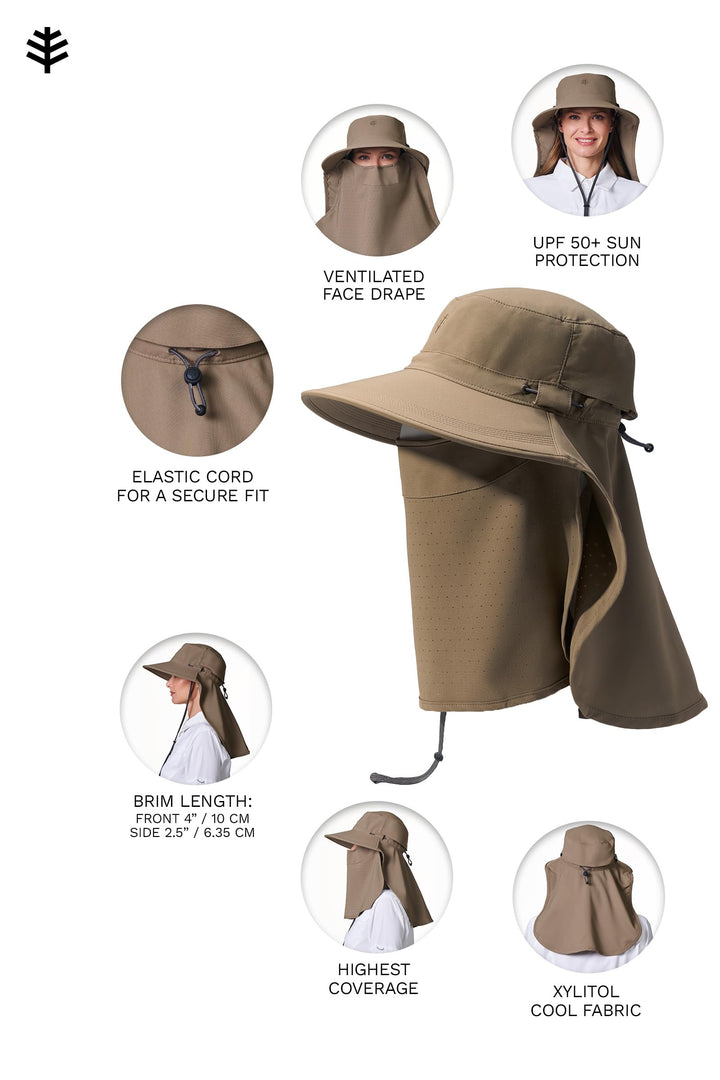 Sun Hat with Neck Flap & Clip-On Face Mask | Stone