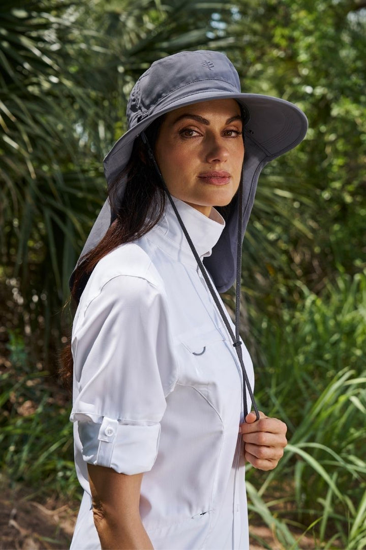 Sun Hat with Neck Flap & Clip-On Face Mask | Carbon