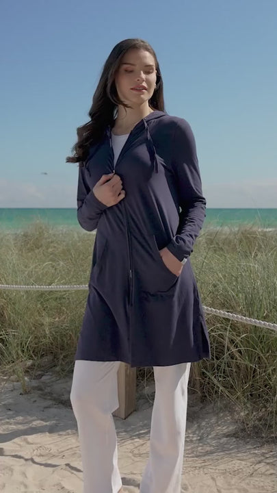 Women's Cabana Long Zip-Up Hoodie | Navy UPF 50+