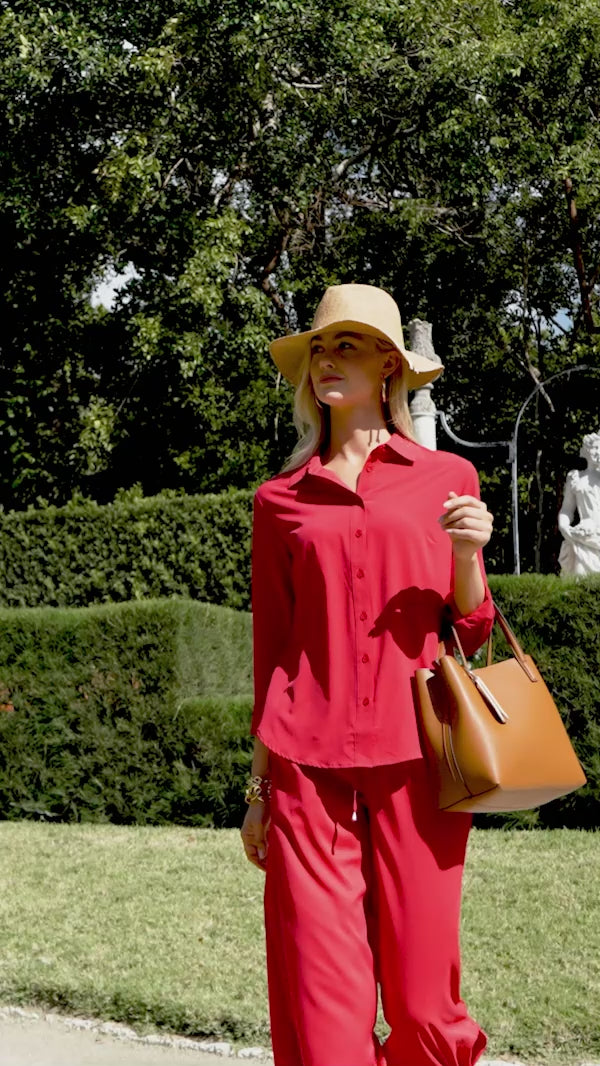 Women's Wide Leg Pants with Side Slits | Cherry