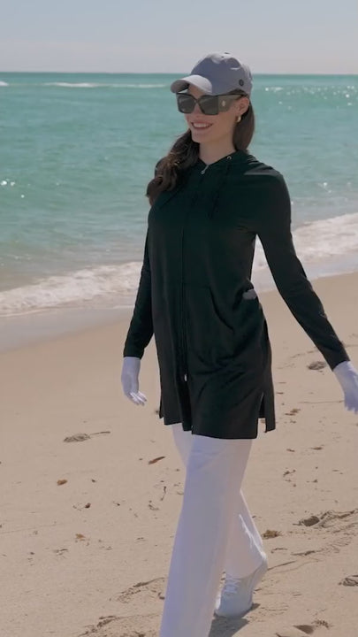 Women's Cabana Long Zip-Up Hoodie | Black UPF 50+