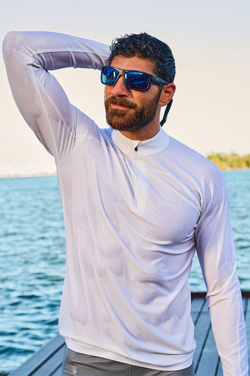 Men's Nocona Zip Rash Guard | Baja Blue UPF 50+